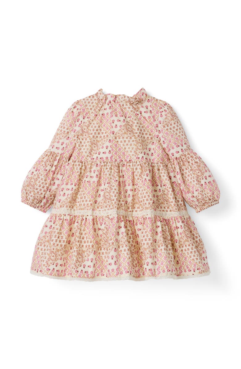 Janie and Jack Patchwork  Floral Tiered Dress, Alternate, color, Beige