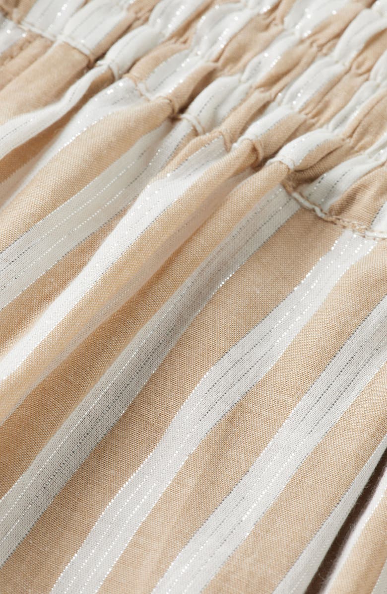 Scotch & Soda High Waist Stripe Cotton Blend Drawstring Shorts, Alternate, color, Desert Sand Stripe With Lurex