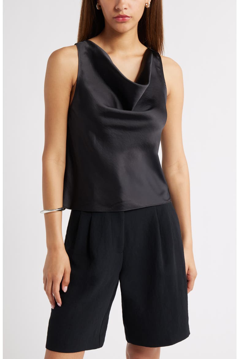 Sleeveless Cowl Neck Satin Top, Main, color, BLACK