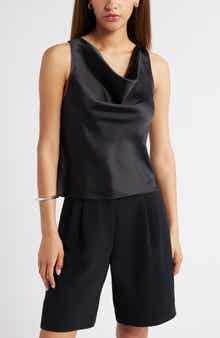 Open Edit Sleeveless Cowl Neck Satin Top