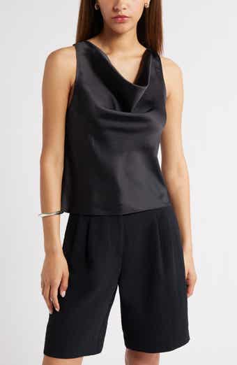 Open Edit Sleeveless Cowl Neck Satin Top