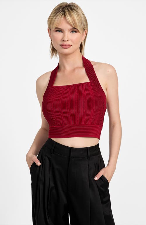 Guess Sofie Rib Crop Halter Top In White
