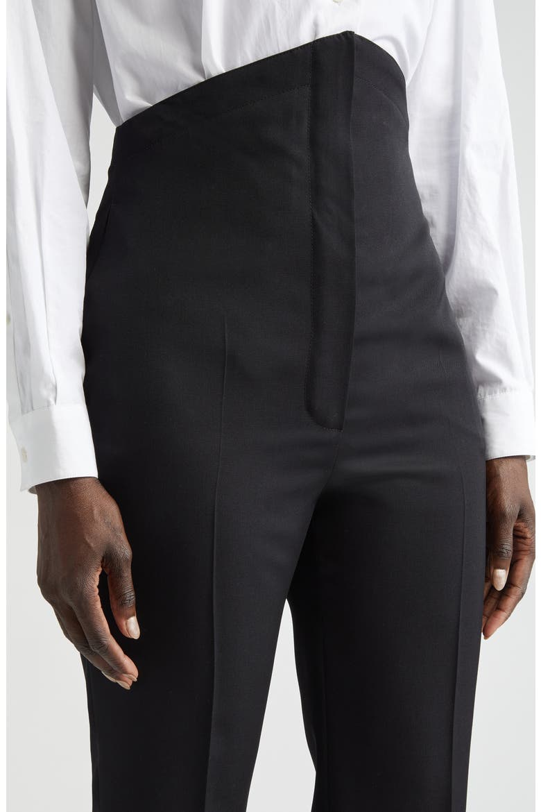 Foldover Waist Wool Flare Leg Trousers, Alternate, color, BLACK