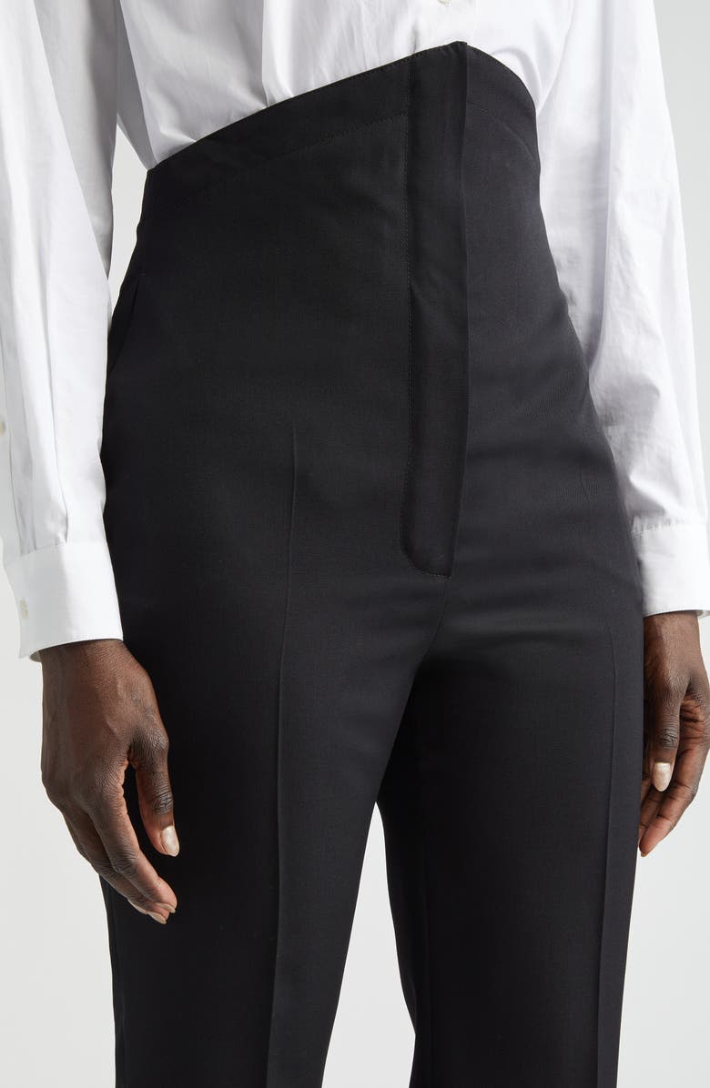 McQueen Foldover Waist Wool Flare Leg Trousers, Alternate, color, Black