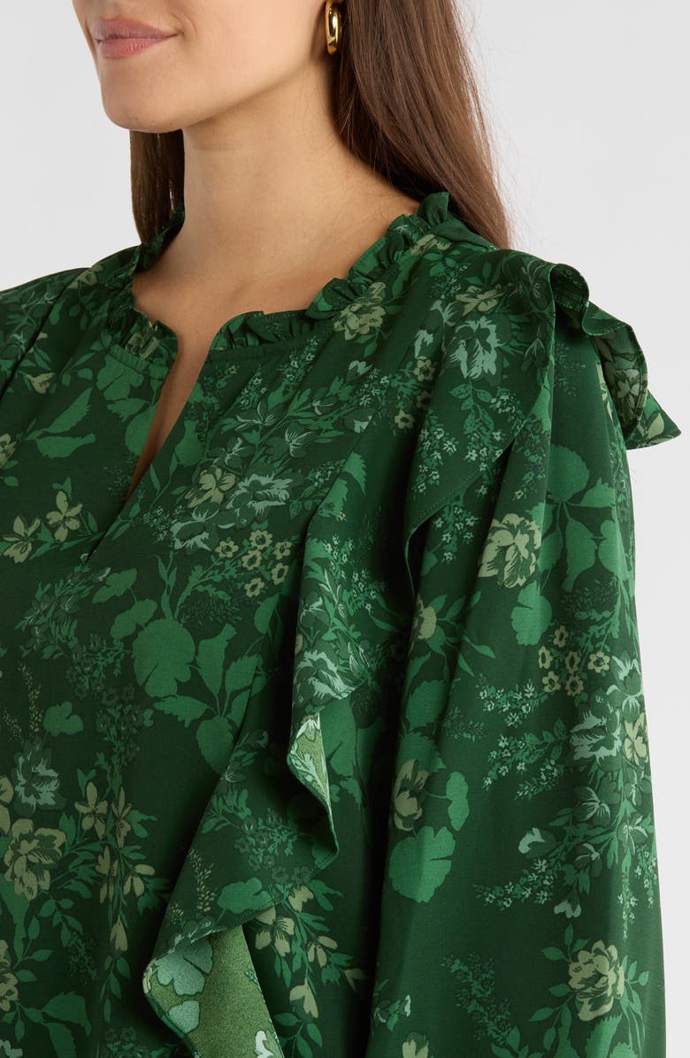 SUGARLIPS Woodland Floral Print Ruffle Top, Alternate, color, Emerald-Multi