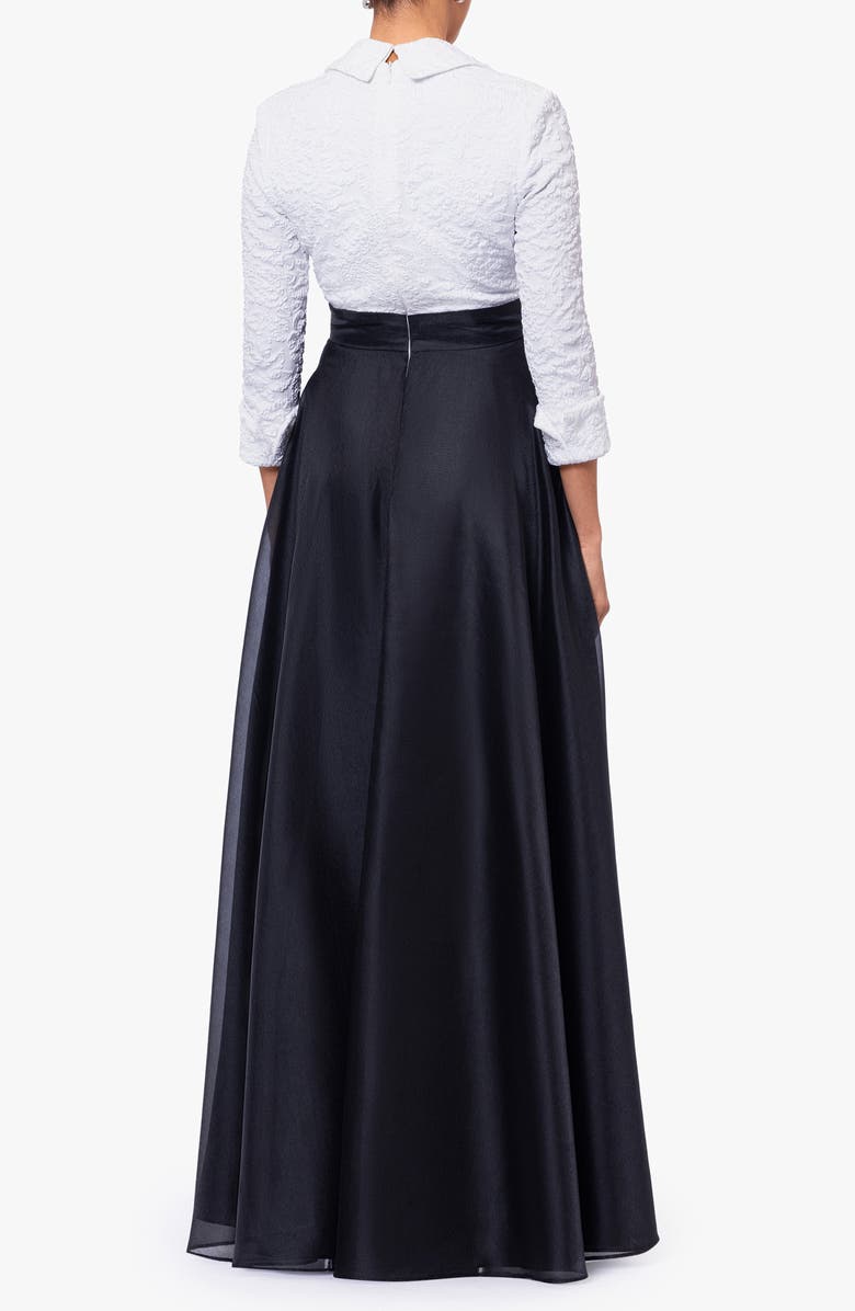 Xscape Evenings Collared Jacquard & Organza Ballgown, Alternate, color,