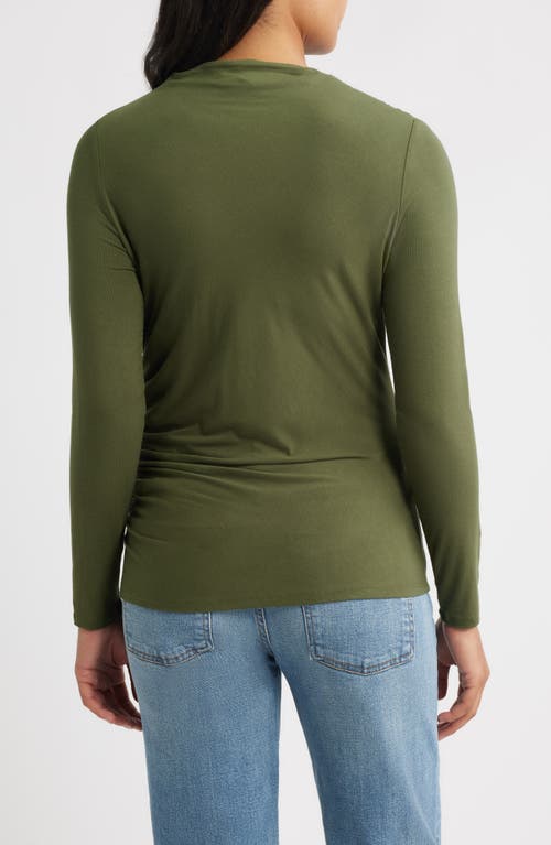 Liverpool Los Angeles Long Sleeve Ruched Knit Top In Green