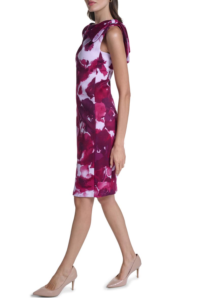 Floral Side Tie Sheath Dress, Alternate, color, AUBERGINE MULTI