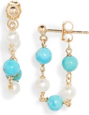 Poppy Finch Turquoise & Pearl Wraparound Hoop Earrings