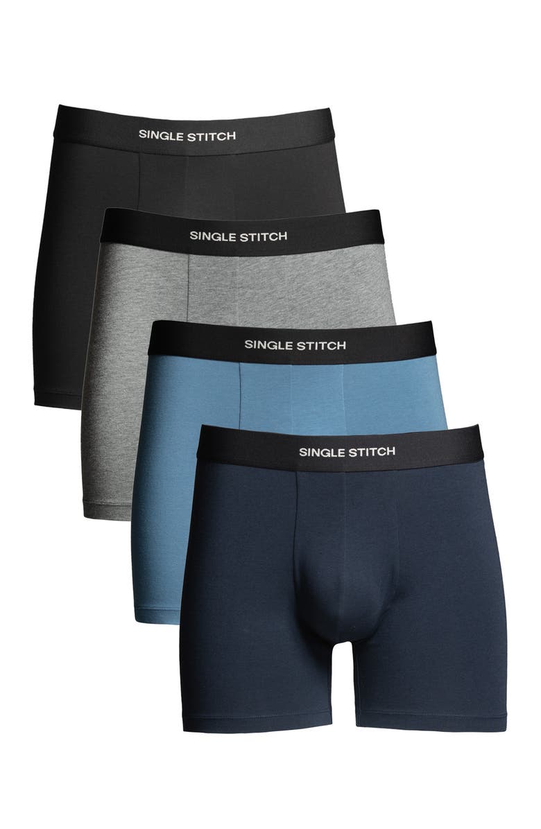 Single Stitch Cotton Modal Boxer Brief 4-Pack, Main, color, Black Blue Gray