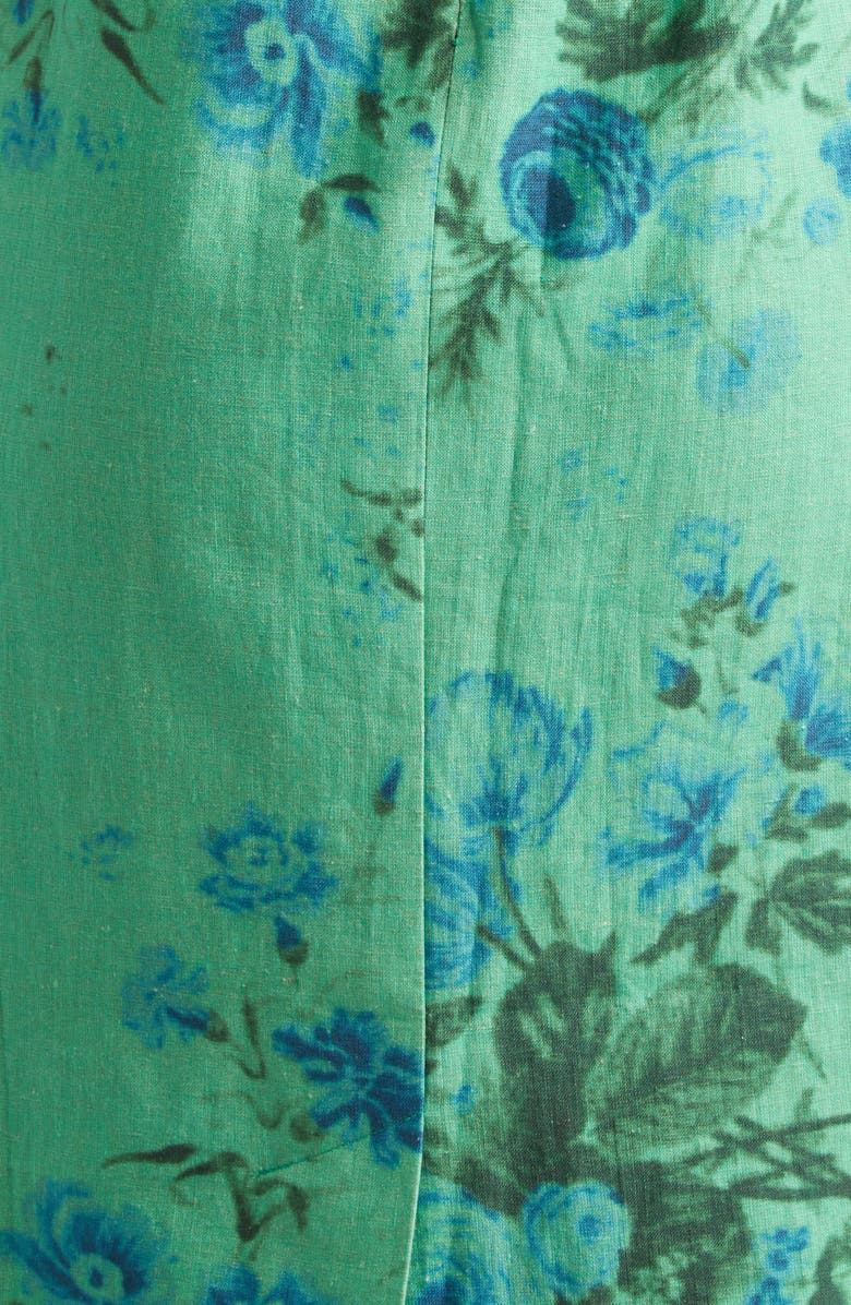 Erdem Floral Print Sleeveless Linen Midi Pencil Dress, Alternate, color, Rose Bouquet Sea Green