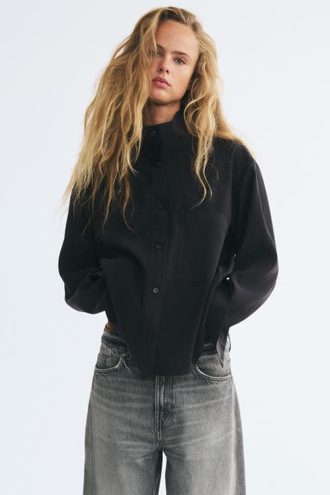 Oversized Shirt With Stand-Up Collar