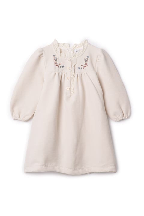 Velvet Floral Embroidered Button Front Dress (Toddler, Little Kid & Big Kid)