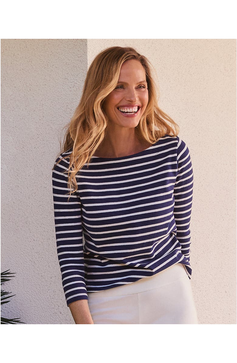 Lands' End Mariner Jersey Boatneck Top, Alternate, color, Deep Sea/Ivory Breton Stripe
