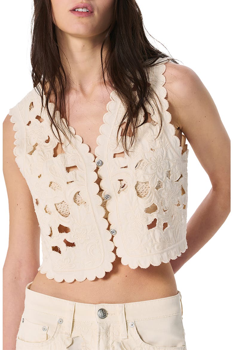 Coralie Floral Cutout Vest, Alternate, color, ECRU