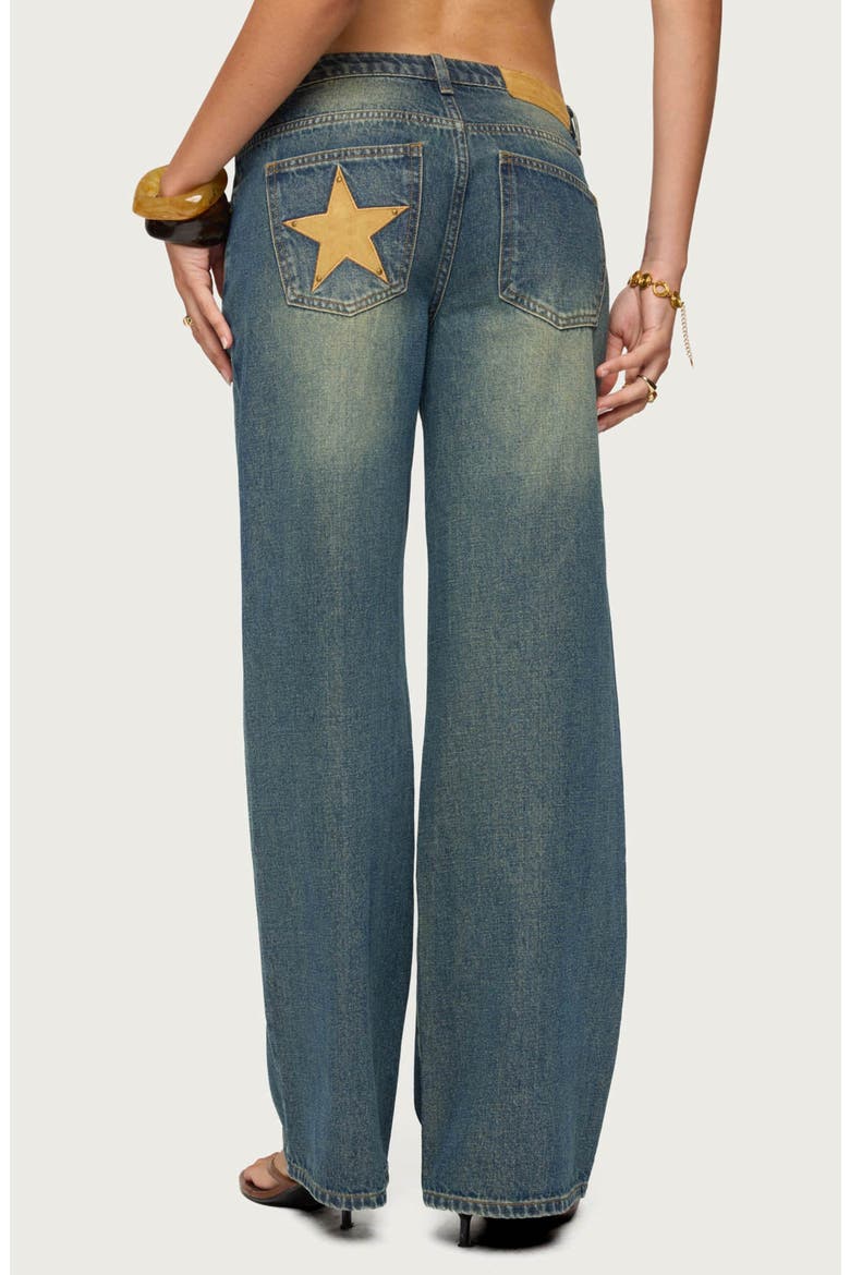 Faux Suede Trim Wide Leg Jeans, Alternate, color, BLUE-WASHED