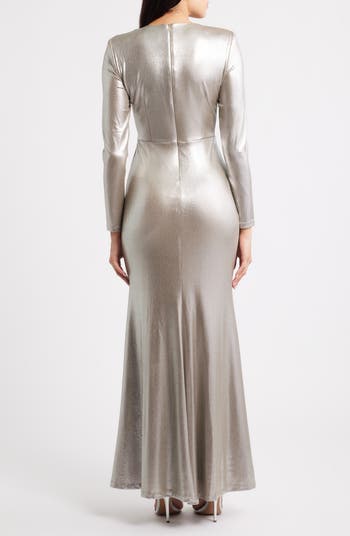 Eliza J Metallic Twist Waist Long Sleeve Gown Nordstrom