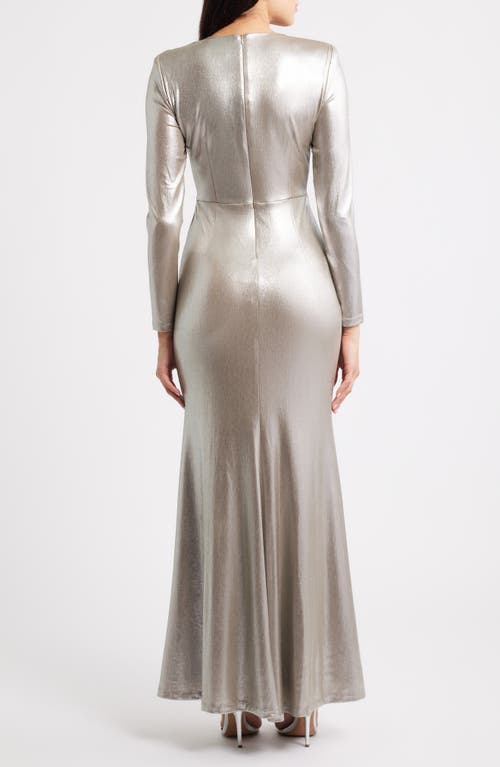 Eliza J Metallic Twist Waist Long Sleeve Gown In Brown