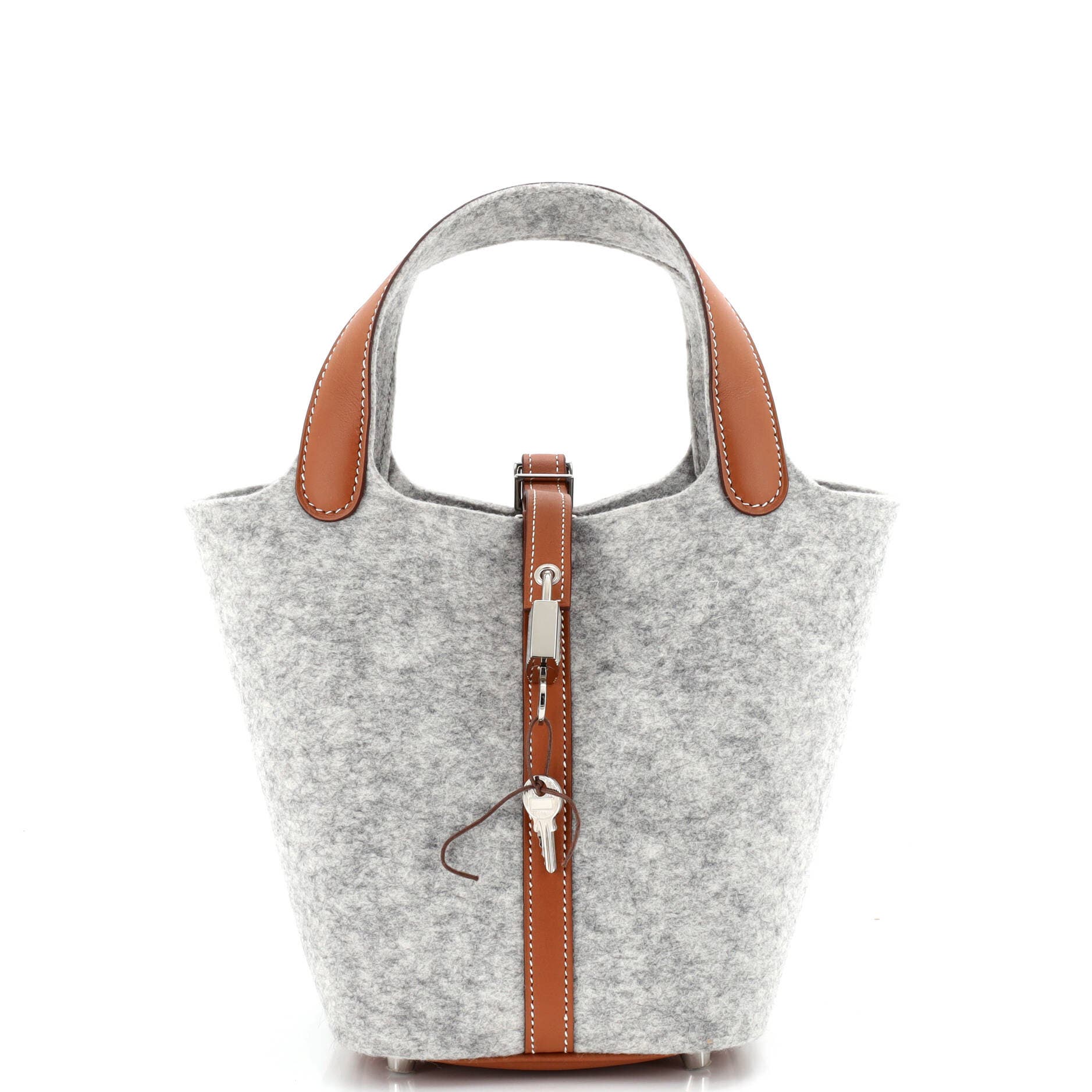 Pre-Owned Hermes Picotin Lock Bag Felt with Leather PM, Main, color, Gris Clair