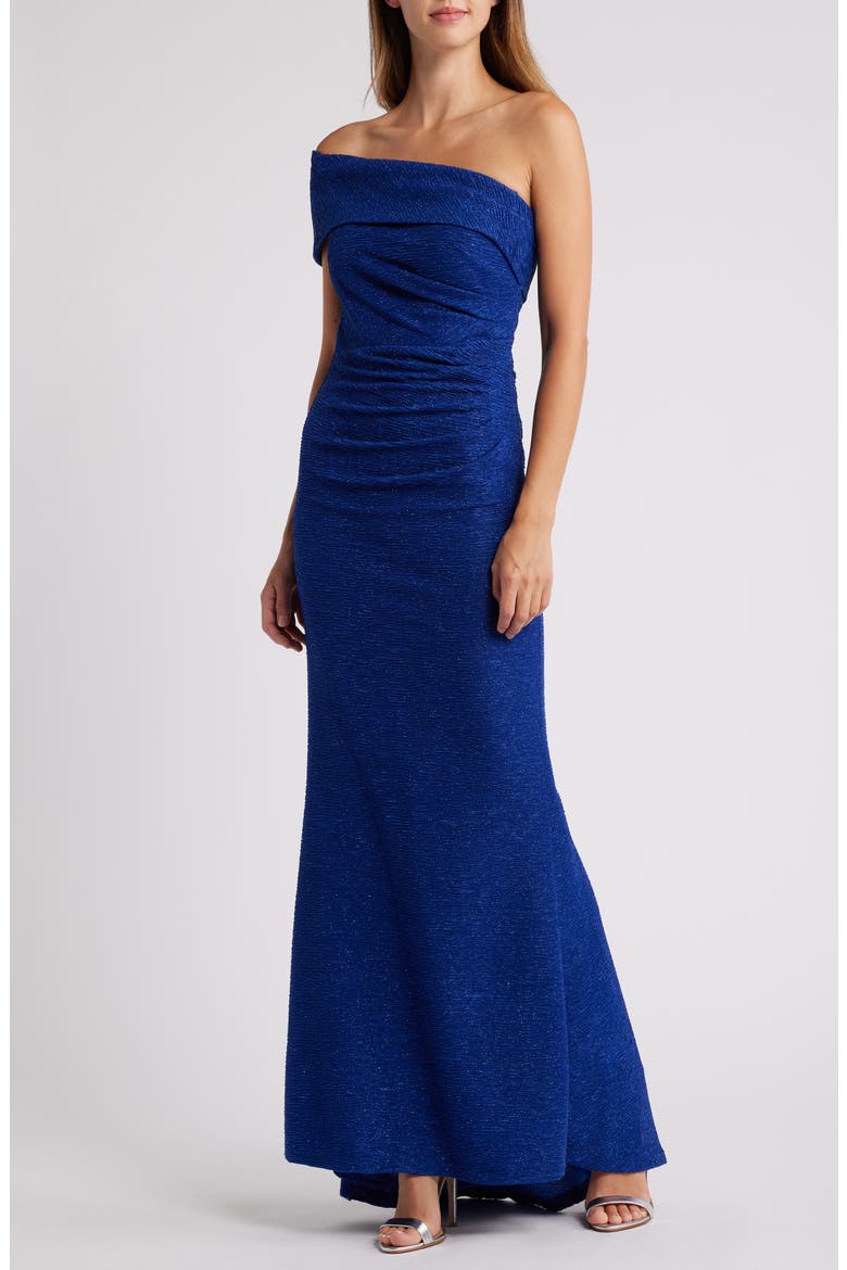 Metallic Off the Shoulder Gown, Main, color, COBALT