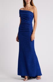 Eliza J Metallic Off the Shoulder Gown