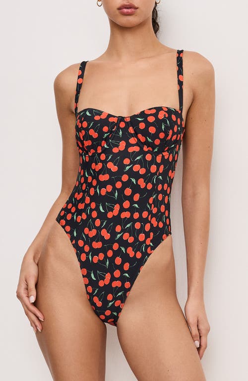 Shop Good American Cherry Underwire One-piece Swimsuit In Black Cherries003