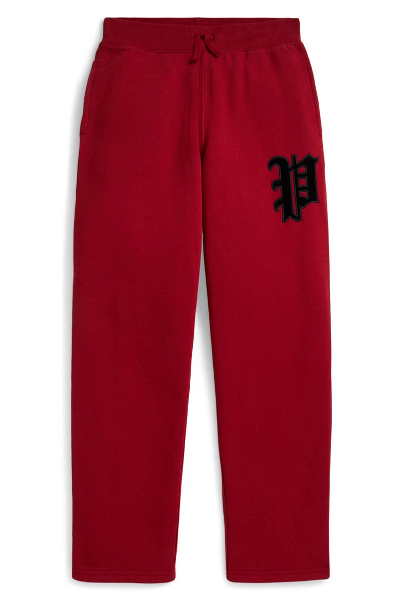 Kids' Velvet Appliqué Wide Leg Sweatpants, Main, color, EATON RED
