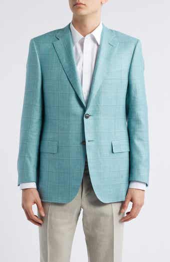 Canali Siena Regular Fit Green Windowpane Check Cashmere & Linen Blend Sport Coat