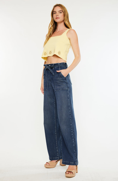 Kancan Seville High Rise Wide Flare Jeans In Blue