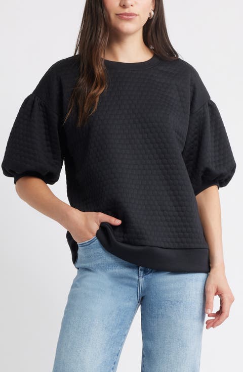 Jacquard Puff Sleeve Sweatshirt