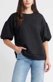 Caslon® Jacquard Puff Sleeve Sweatshirt