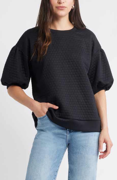 Caslon® Jacquard Puff Sleeve Sweatshirt