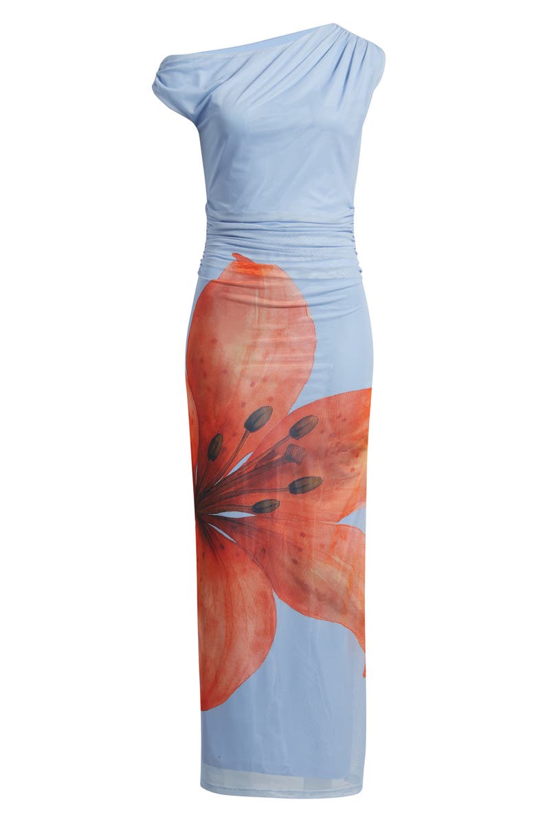 Line & Dot Avah Placed Floral One-Shoulder Mesh Maxi Dress, Alternate, color, Blue/ Orange