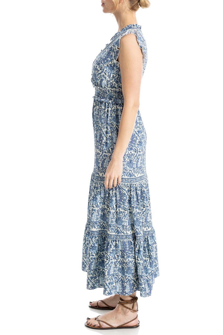 Smocked Fit & Flare Maxi Dress, Alternate, color, BLUE LEAFY FOLK FLOWER