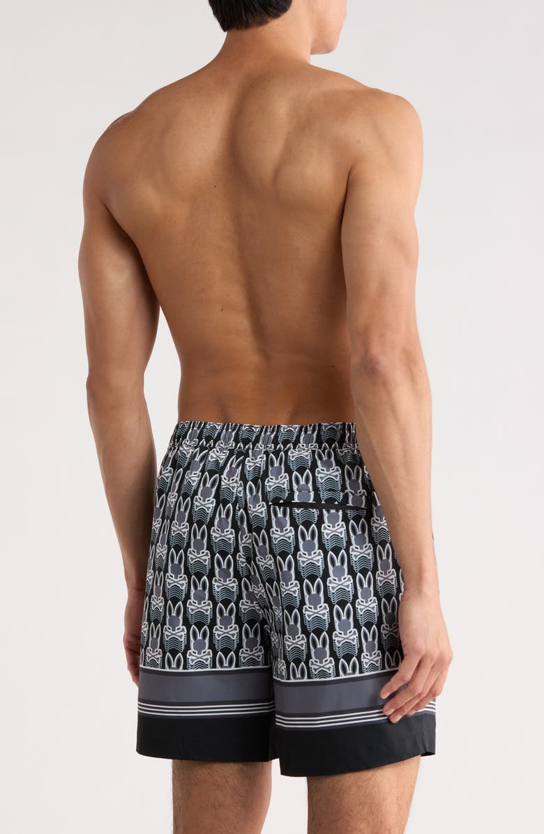 Psycho Bunny Jake Print Swim Trunks, Alternate, color, Black