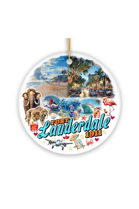 Fort Lauderdale 1911 Watercolor Beach Collage Ornament
