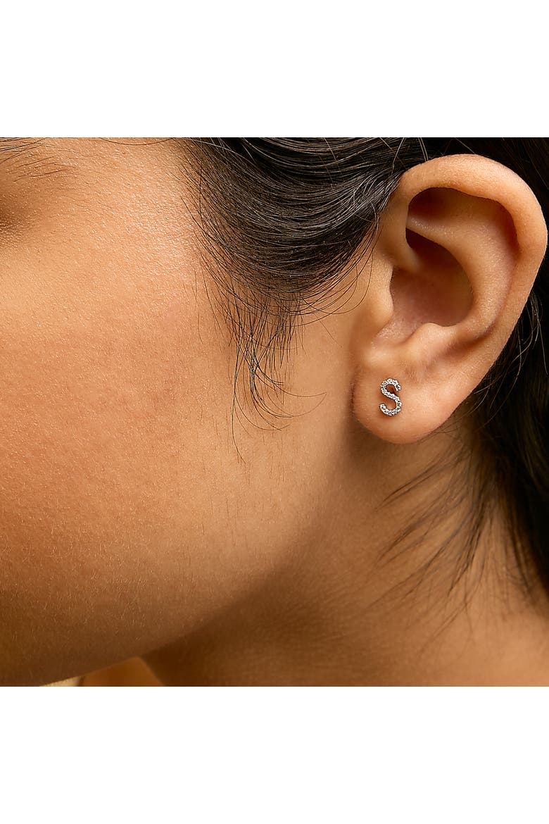 10K Gold 1/10 Cttw Diamond Initial "A" to "Z" Stud Earring, Alternate, color, White Gold | S