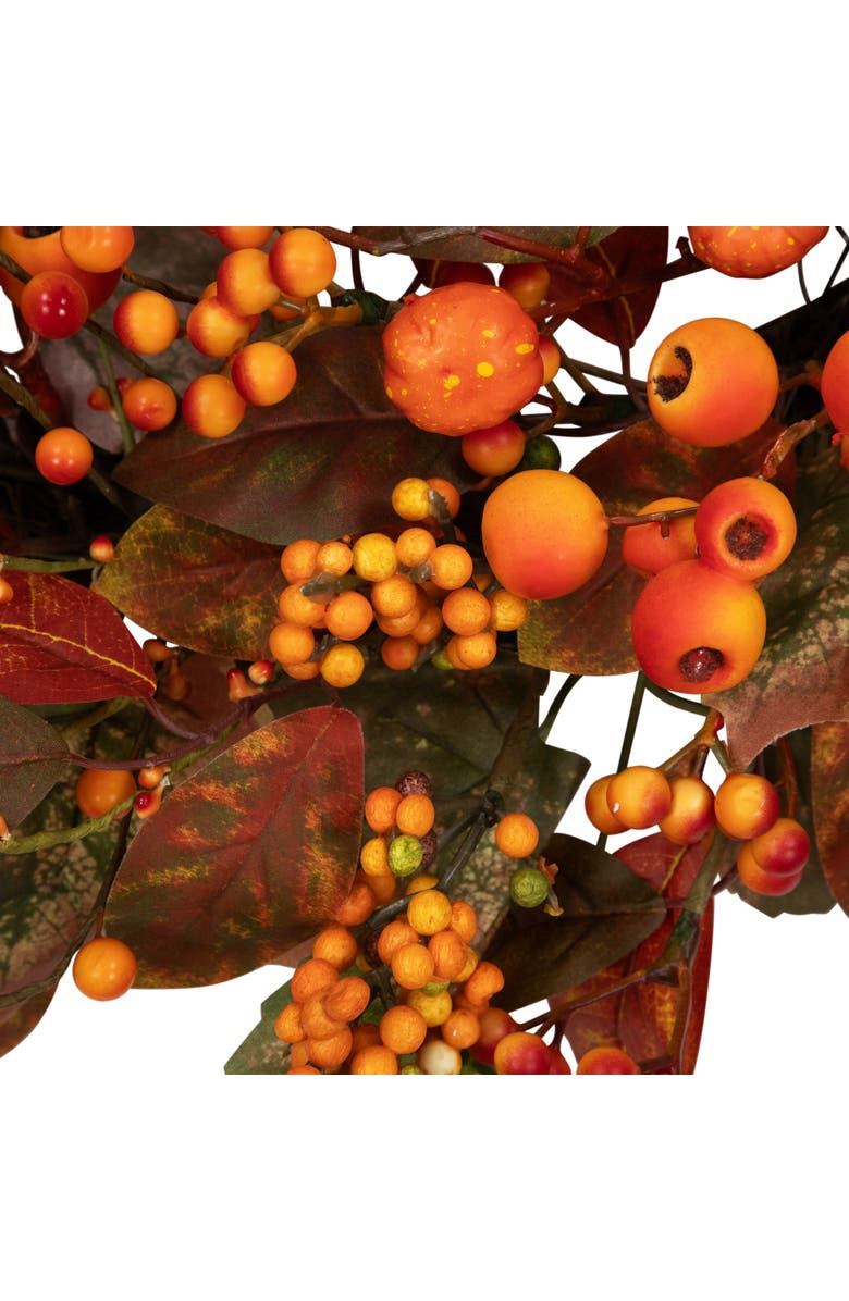 Northlight Mini Gourds and Berries Artificial Fall Harvest Wreath - 24" - Orange and Green - Unlit, Alternate, color,
