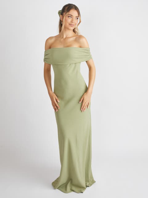 Bardot Gathered Crepe Bridesmaid Dress