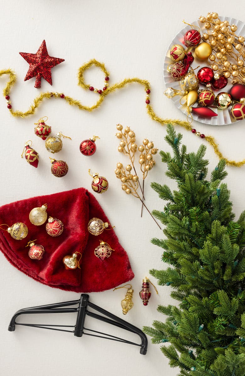 Balsam Hill 3-Foot Brilliant Bordeaux Decorated Tree, Alternate, color, Red