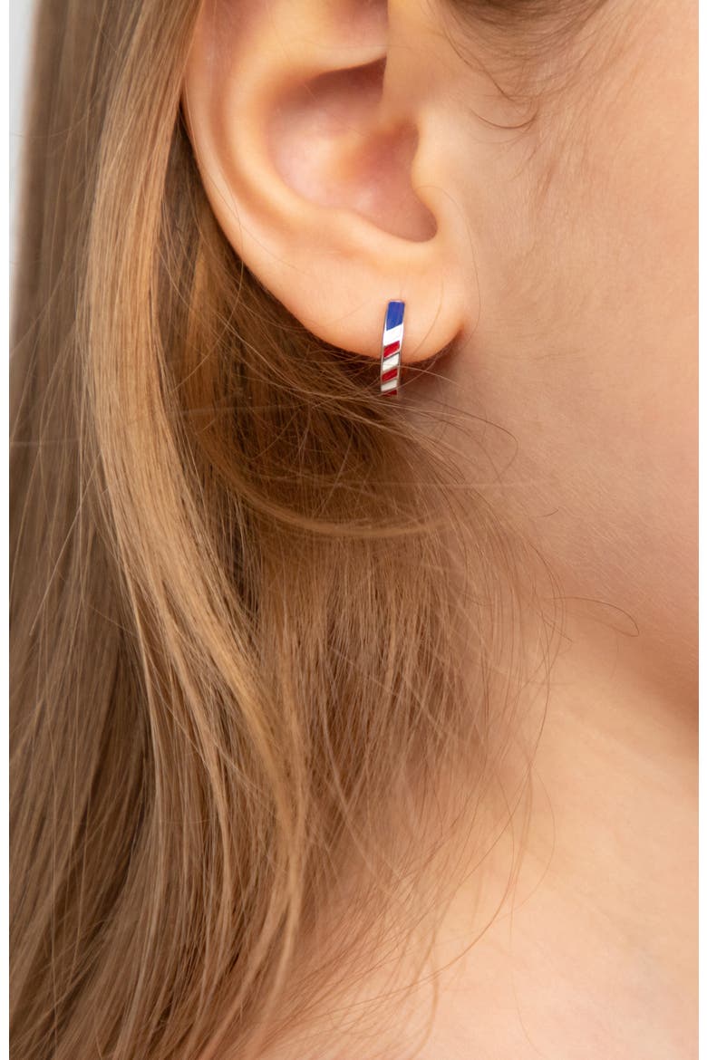 Patriotic Flag Hoop Earrings, Alternate, color, Silver