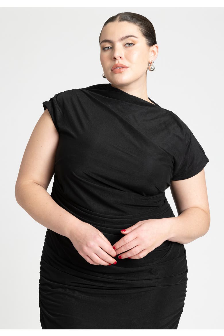 Draped Asym Dress, Alternate, color, BLACK ONYX