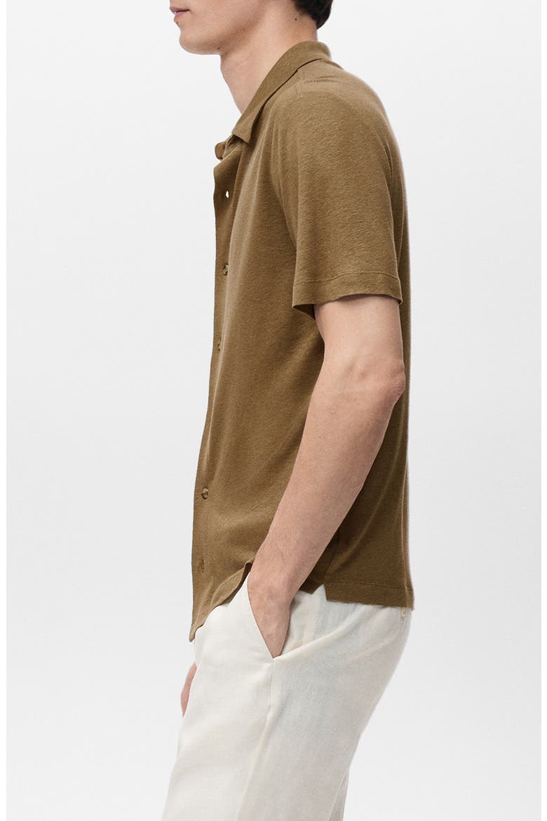 Regular Fit Short Sleeve Linen Blend Button-Up Shirt, Alternate, color, KHAKI