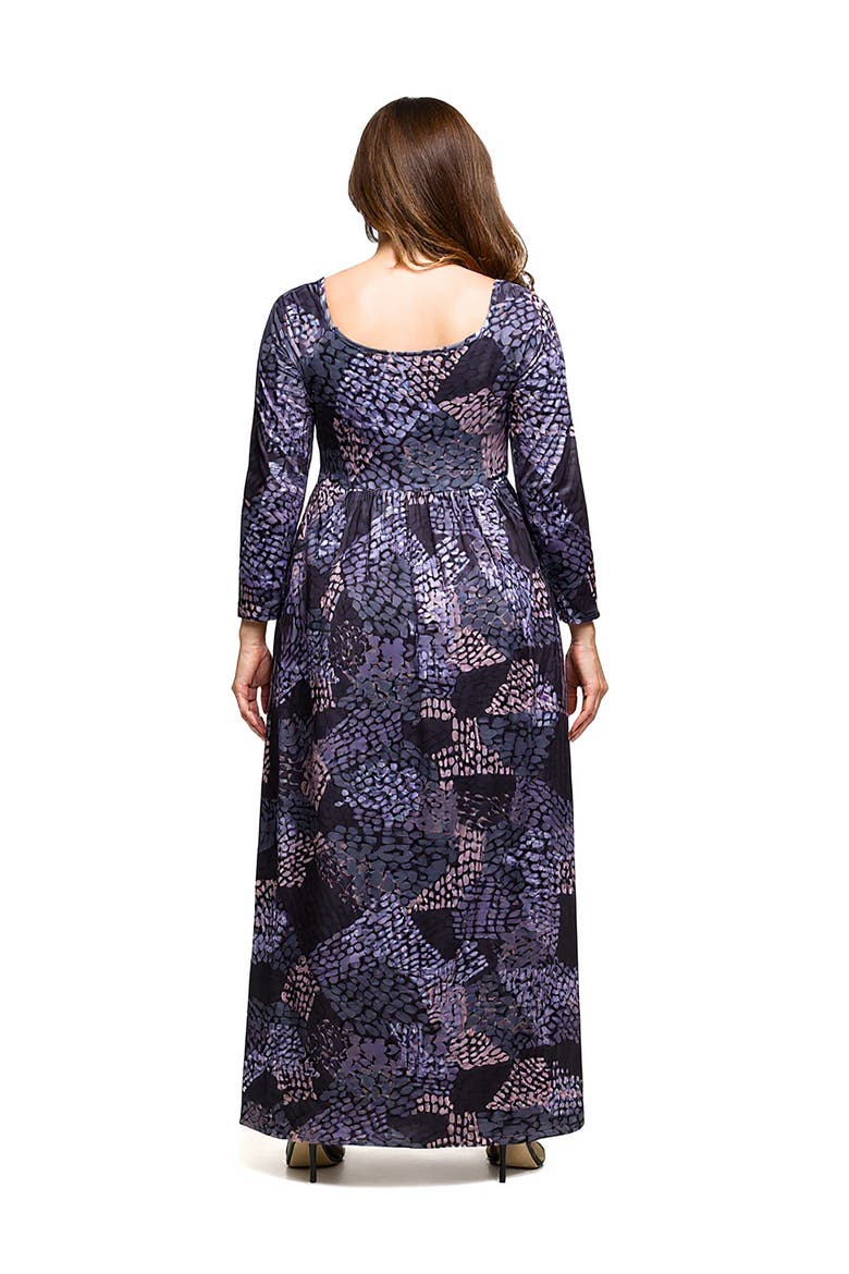 Long Sleeve Empire Waist Maxi Dress in Print, Alternate, color, Grey Multi