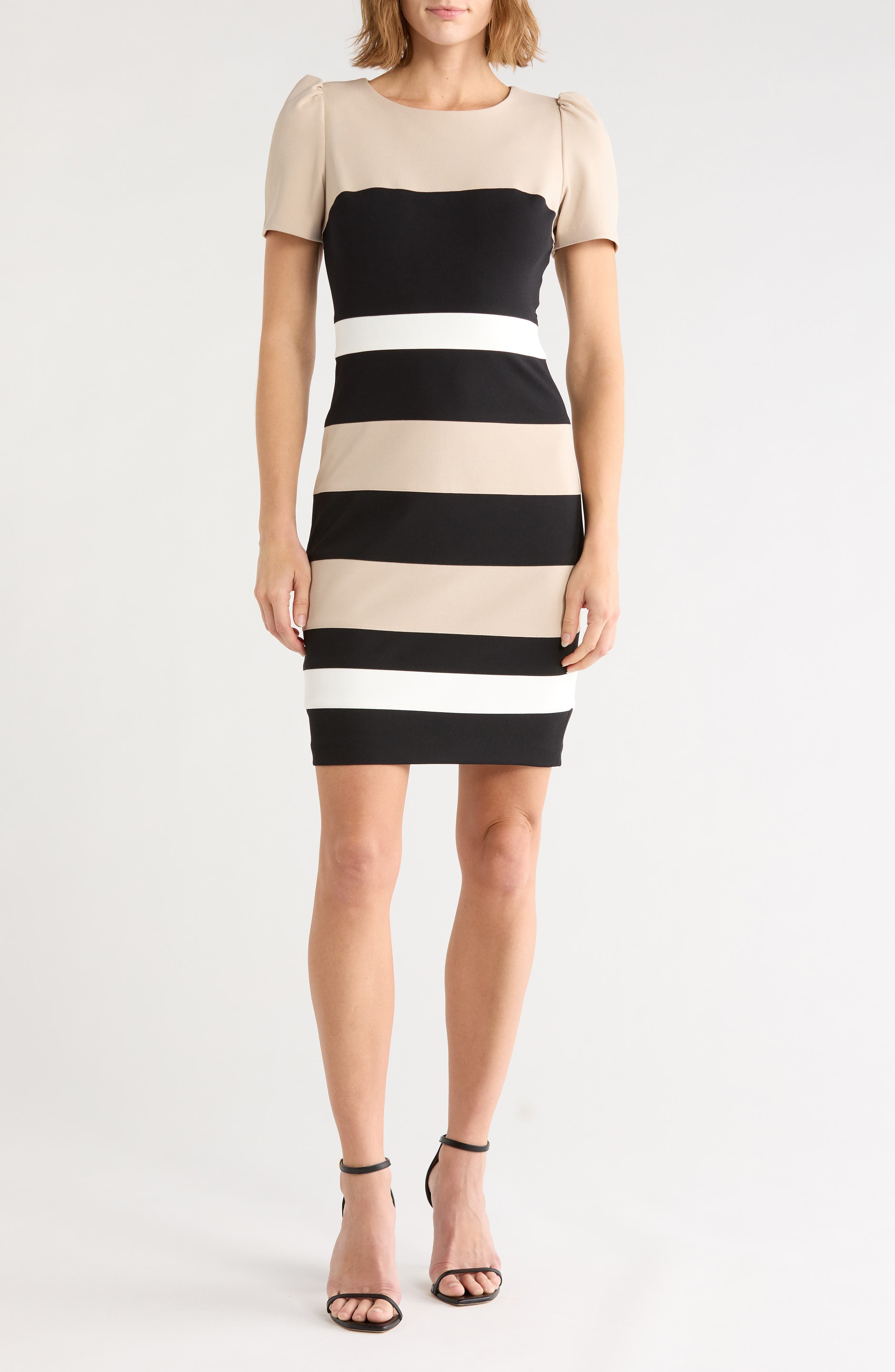 Short Sleeve Colorblock Sheath Dress