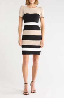 Short Sleeve Colorblock Sheath Dress