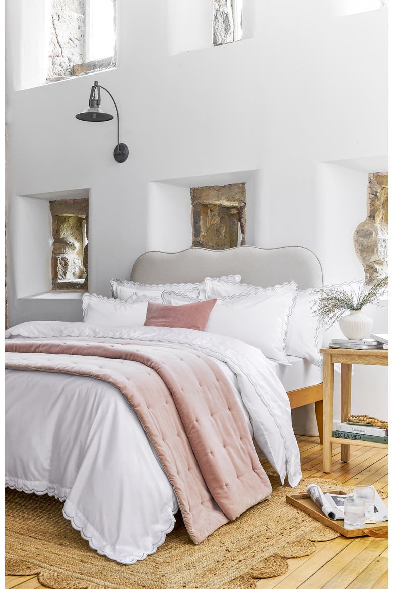 Scallop Edge Luxury Cotton Sateen Duvet Cover Sets, Alternate, color, Silver