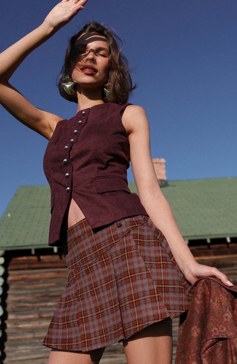 Avec Les Filles Faux Suede Vest, Alternate, color, Maroon