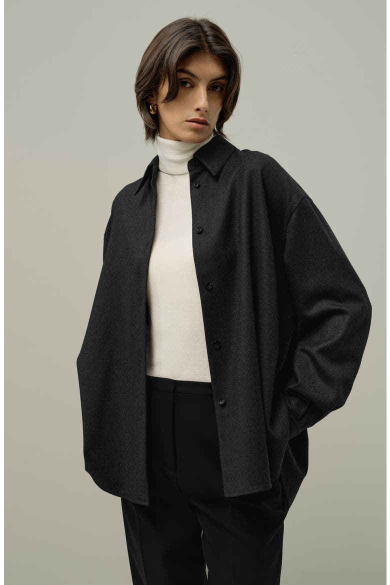 Women's Silk-Wool Oversized Warm Shirt, Alternate, color, Thunder