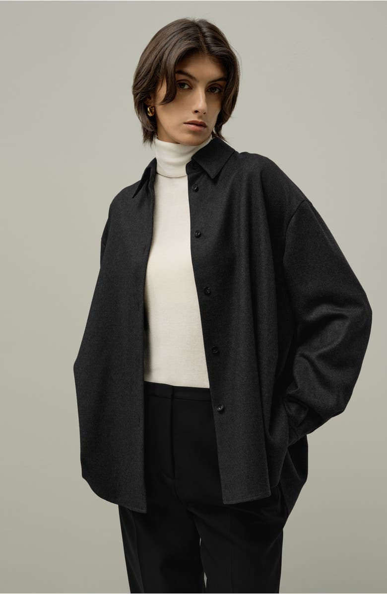 Lilysilk Silk-Wool Oversized Warm Shirt, Alternate, color, Thunder